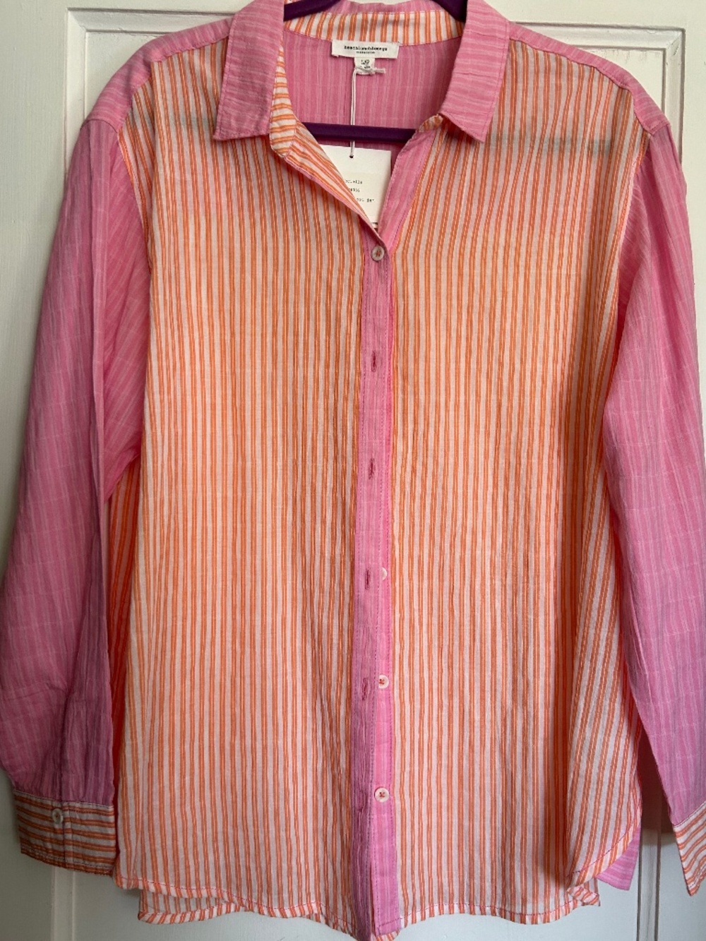 NWT - BEACHLUNCHLOUNGE LONG SLEEVE BUTTON DOWN STRIPED SHIRT, SIZE L